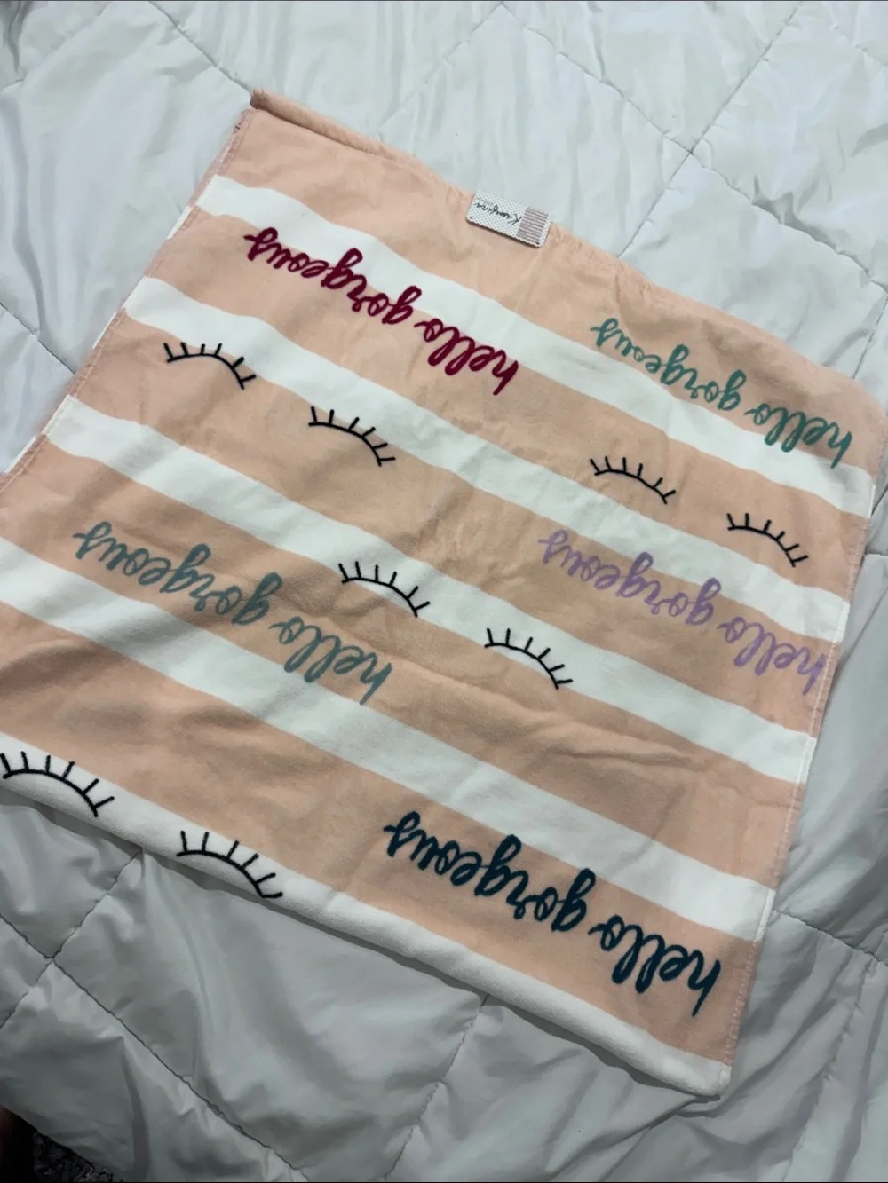NEW Kassafina “Hello Gorgeous” Pink Stripe Bath Towel